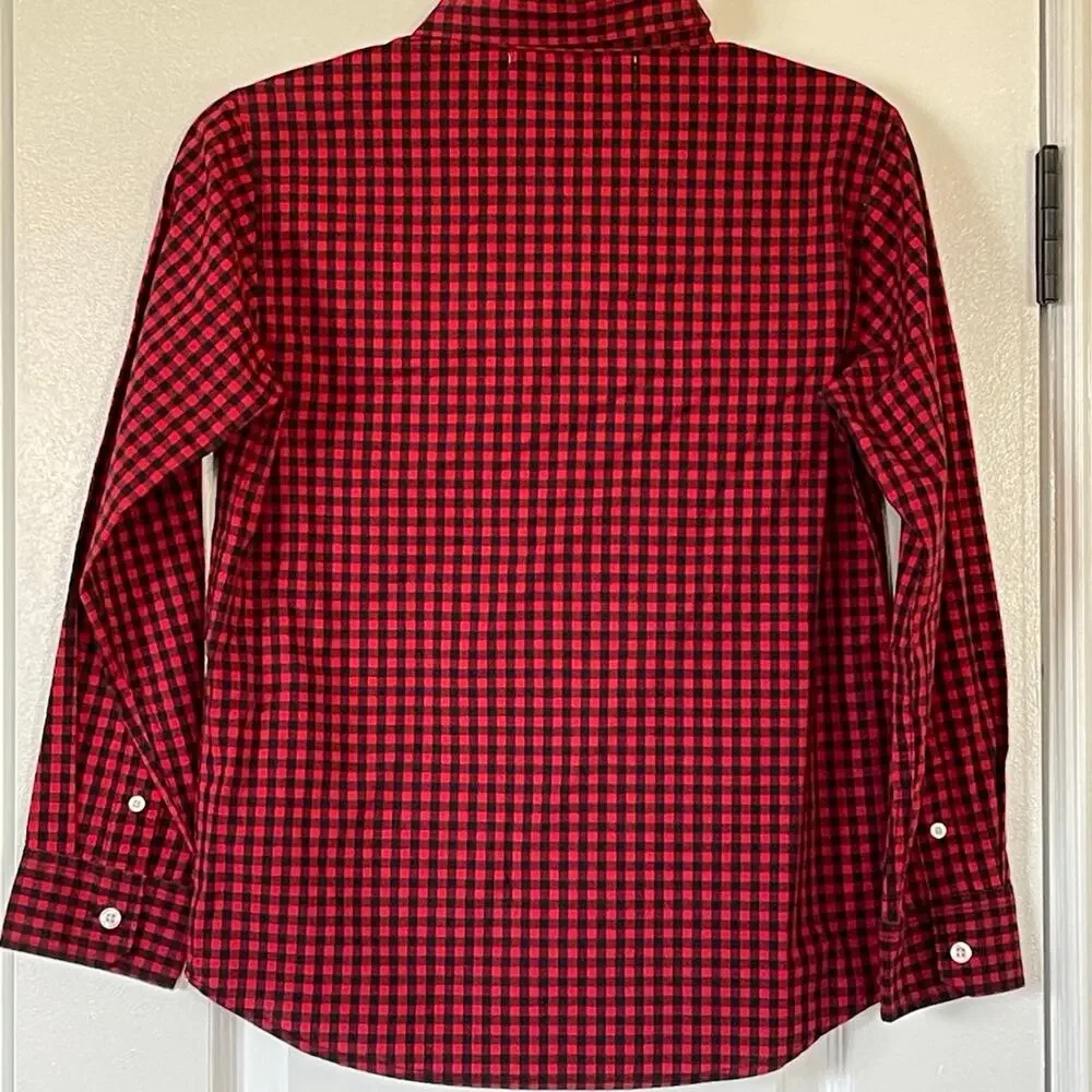 Holiday Old Navy Button Down Shirt Boys Large 10/12 Red Black Buffalo Plaid